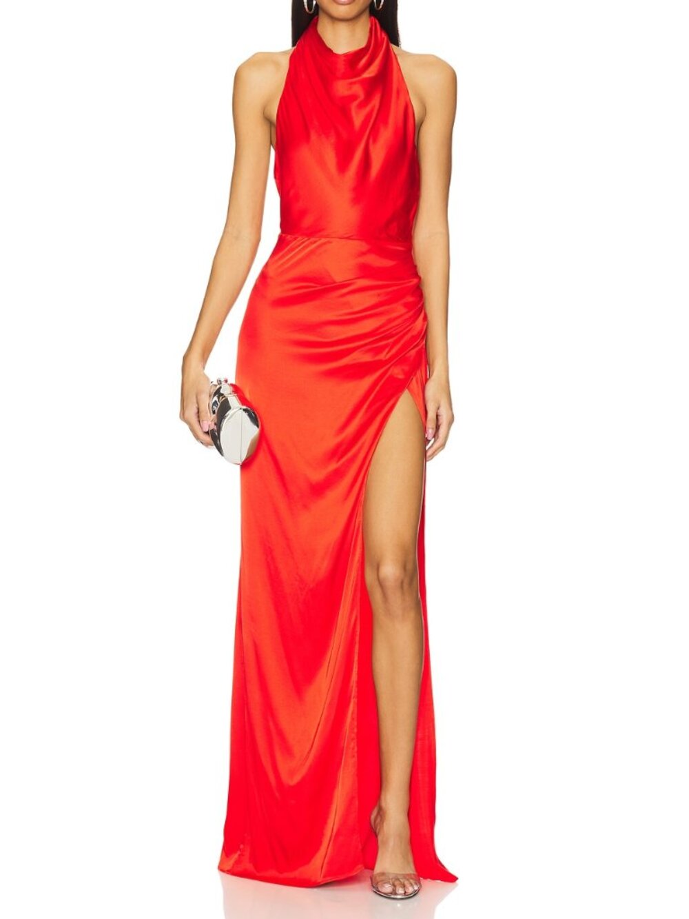 NBD Mathilde Red Satin Halter Gown Size M
